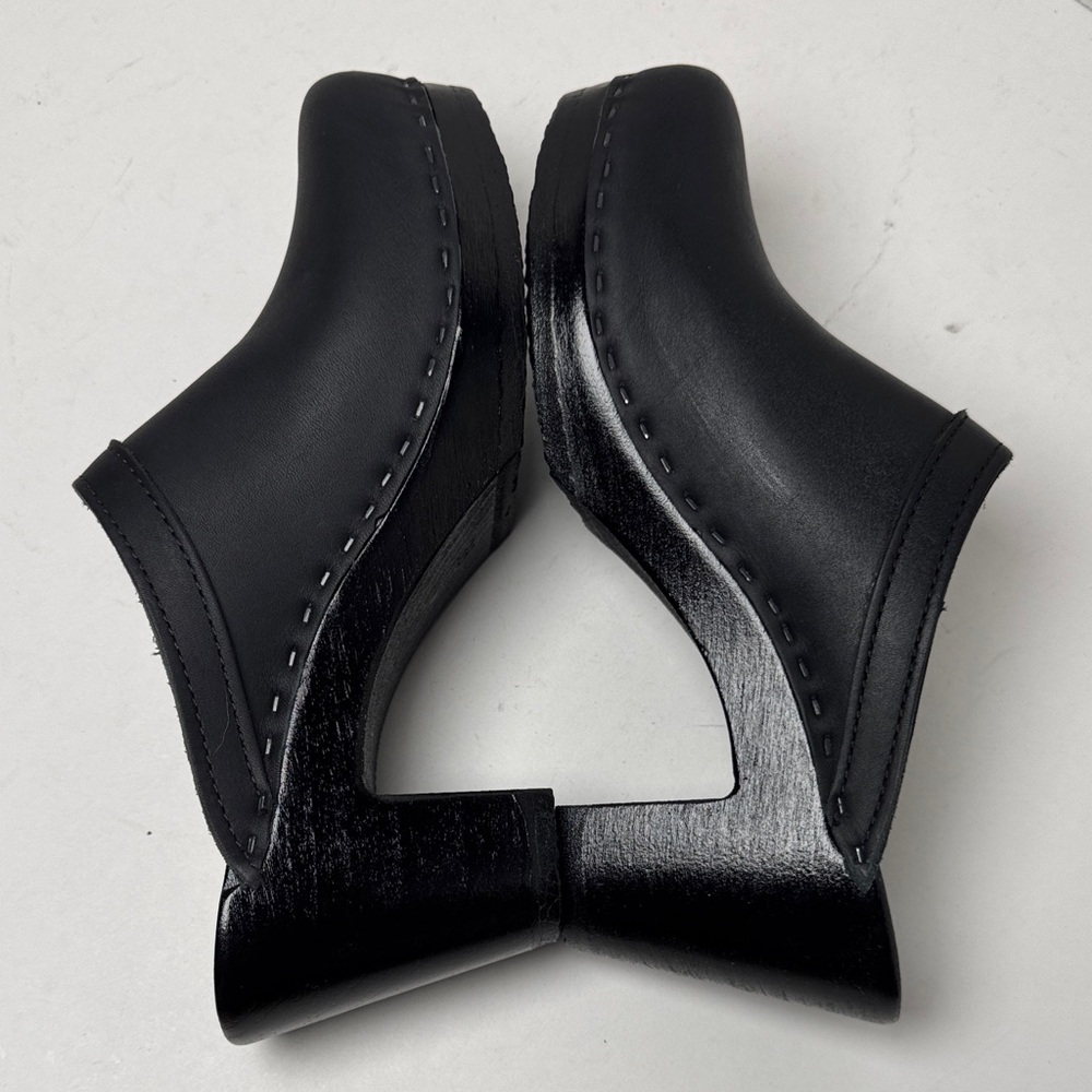 NO. 6 Store NWOB Old School Clog High Wooden Heel Black Leather Minimal Chic 38 - Picture 3 of 14